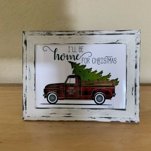 Farmhouse Christmas red truck & tree picture 5x7 w/frame